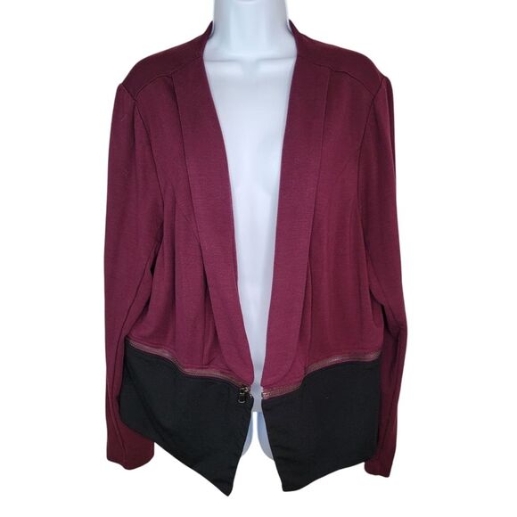 Torrid Womens Blazer Color Block Shawl Collar Blazer Burgundy Black Sz 3 3X - Picture 2 of 6